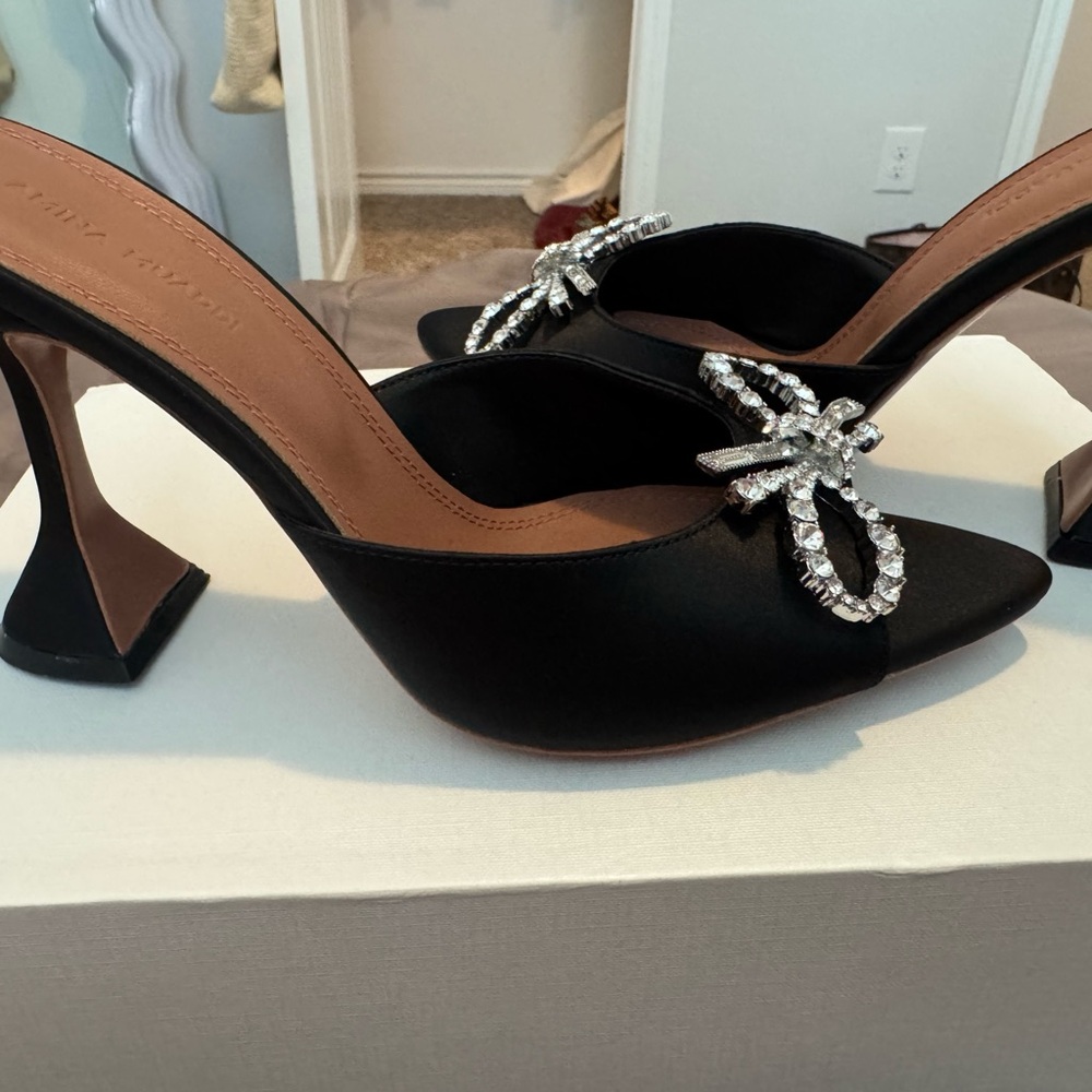 Amina Muaddi Rosie Slipper Black Satin